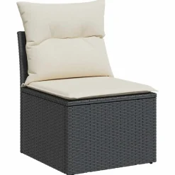 Tuinmeubelen*vidaXL Tuinbank zonder armleuning met kussens poly rattan zwart Zwart en cr&egrave;me
