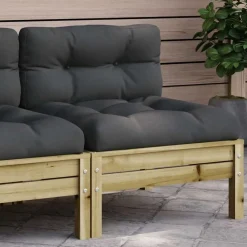 Tuinmeubelen*vidaXL Tuinbank zonder armleuningen met kussens geïmpregneerd hout Naturel ge&iuml;mpregneerd