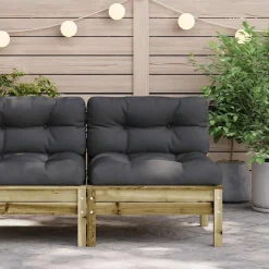 Tuinmeubelen*vidaXL Tuinbank zonder armleuningen met kussens geïmpregneerd hout Naturel geïmpregneerd