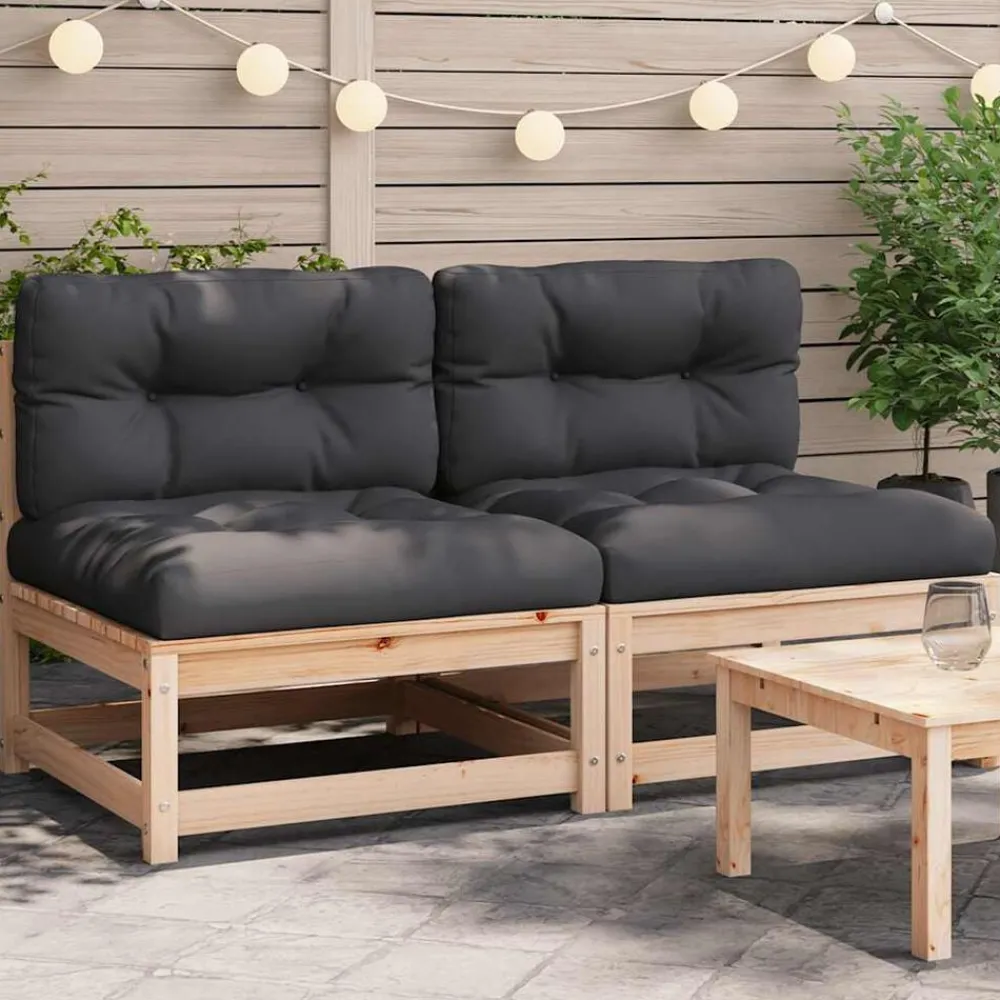Tuinbanken 2 st zonder armleuningen met kussens grenenhout>vidaXL Discount