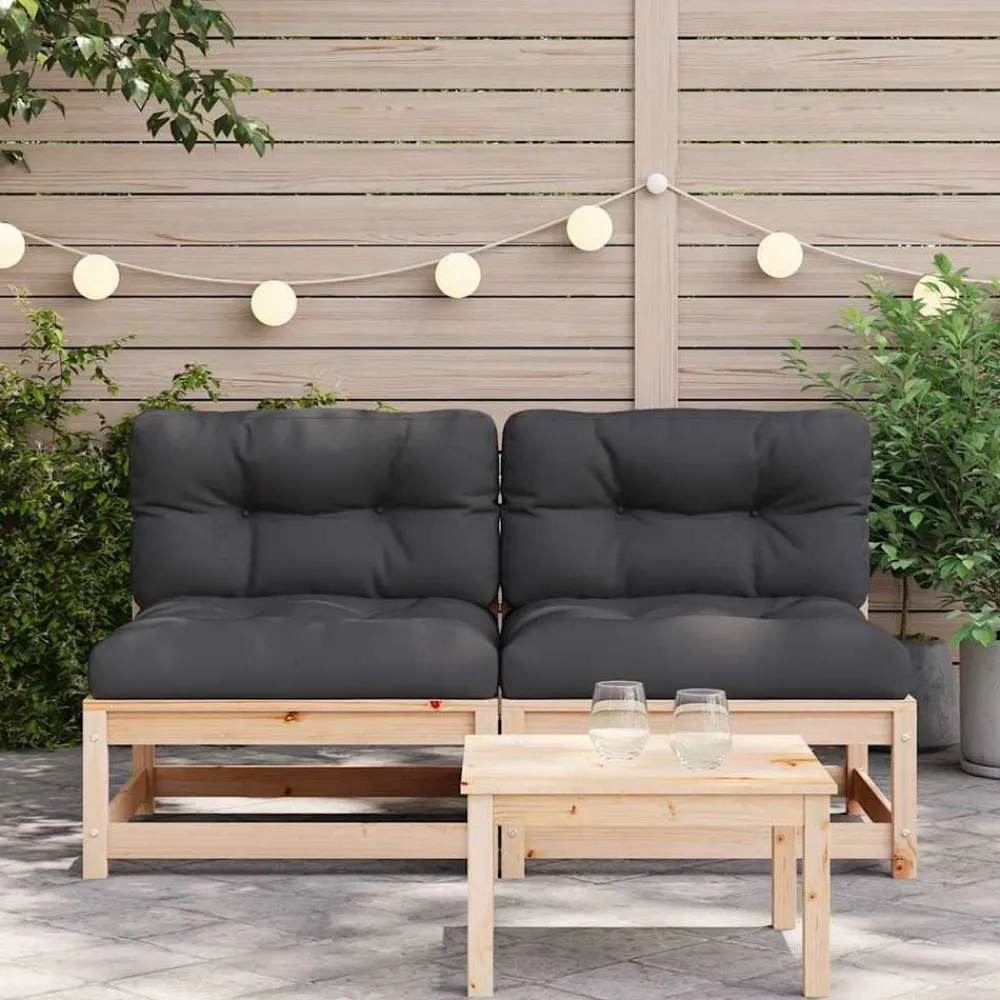 Tuinbanken 2 st zonder armleuningen met kussens grenenhout>vidaXL Discount
