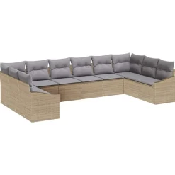 Tuinmeubelen*vidaXL Tuinbankenset 10 pcs Beige en Licht Grijs poly rattan beige en lichtgrijs