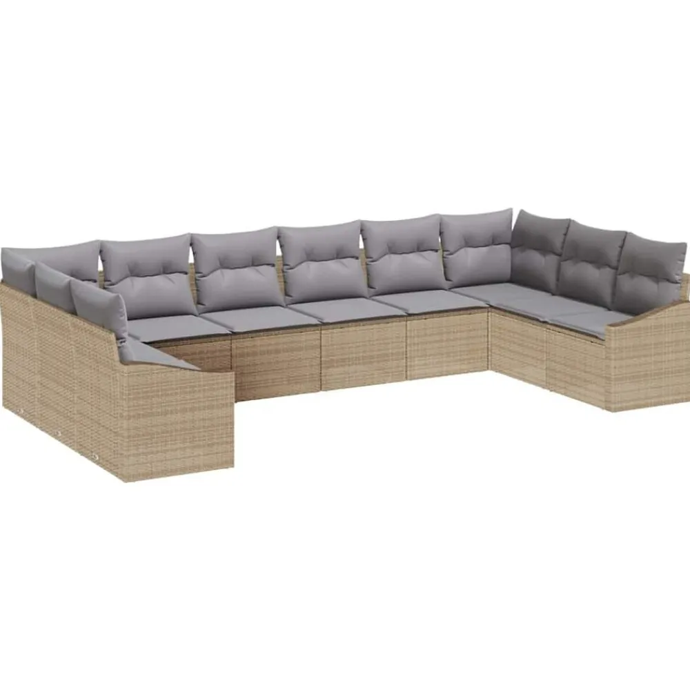 Tuinmeubelen*vidaXL Tuinbankenset 10 pcs Beige en Licht Grijs poly rattan beige en lichtgrijs