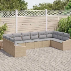 Tuinmeubelen*vidaXL Tuinbankenset 10 pcs Beige en Licht Grijs poly rattan beige en lichtgrijs