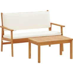 Tuinmeubelen*vidaXL Tuinbankenset met kussen 2 pcs Crème Wit Massief Acaciahout Crèmewit