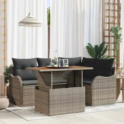Tuinmeubelen*vidaXL Tuinbankenset met kussen 5 pcs poly rattan Grijs