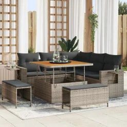 Tuinbankenset met kussen 9 pcs poly rattan>vidaXL Hot