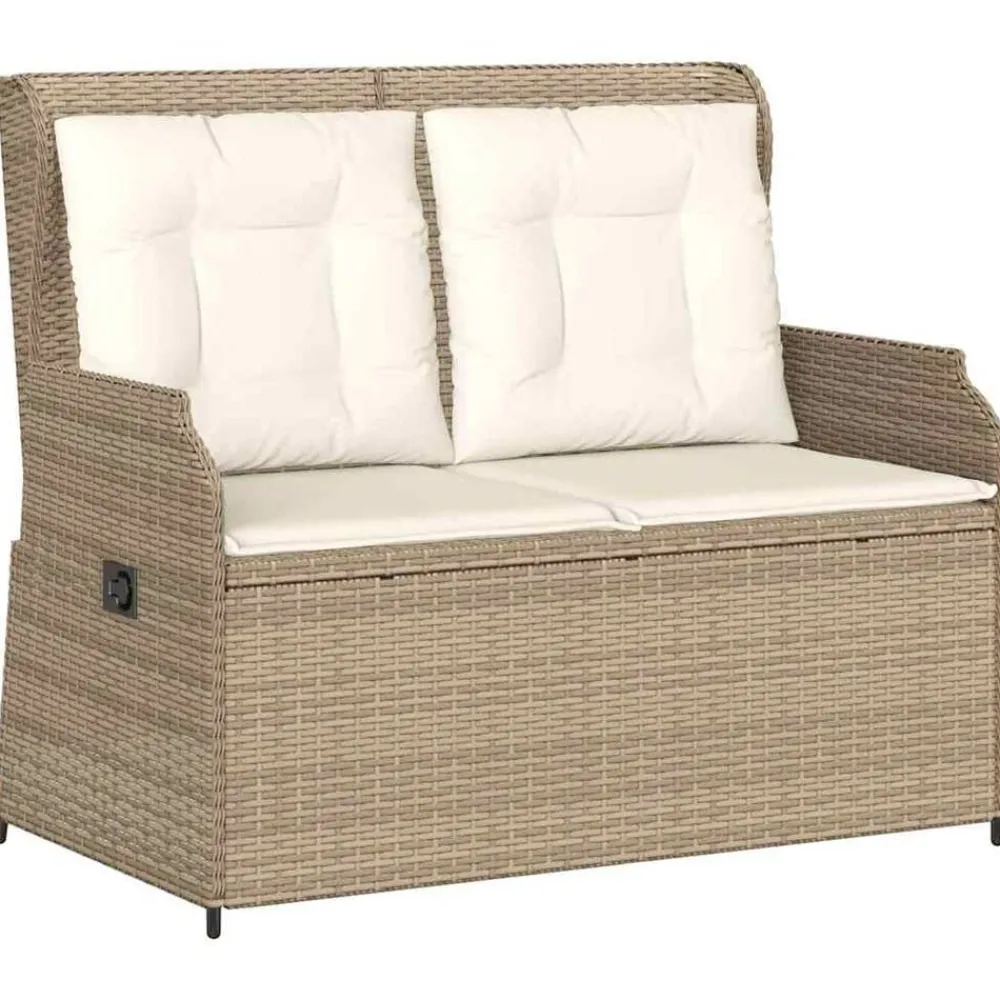 Tuinmeubelen*vidaXL Tuinbankje verstelbaar met kussens poly rattan beige beige en crèmekleurig