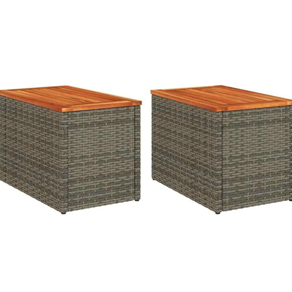 Tuinmeubelen*vidaXL Tuinbijzettafels 2 st 55x34x37 cm poly rattan en hout Grijs