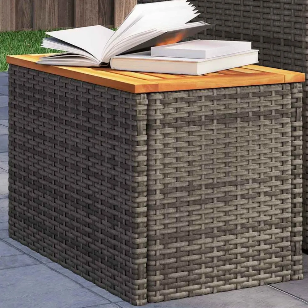 Tuinmeubelen*vidaXL Tuinbijzettafels 2 st 55x34x37 cm poly rattan en hout Grijs