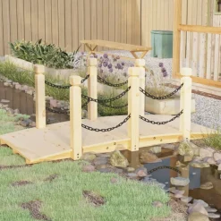 Tuin & Gazon*vidaXL Tuinbrug met kettingrails 150x67x56 cm massief vurenhout Naturel