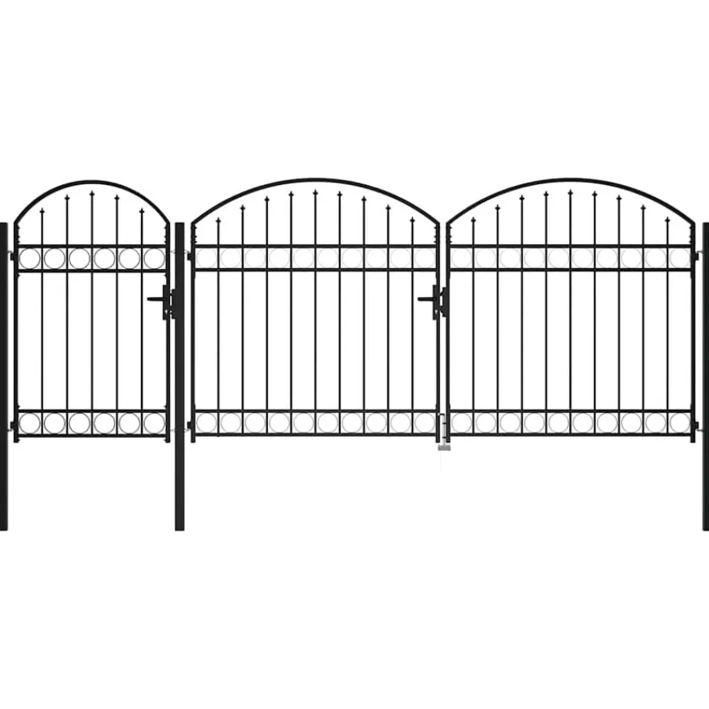 Tuinafscheidingen*vidaXL Tuinhekgate met gebogen top 400 x 175 cm Staal Zwart