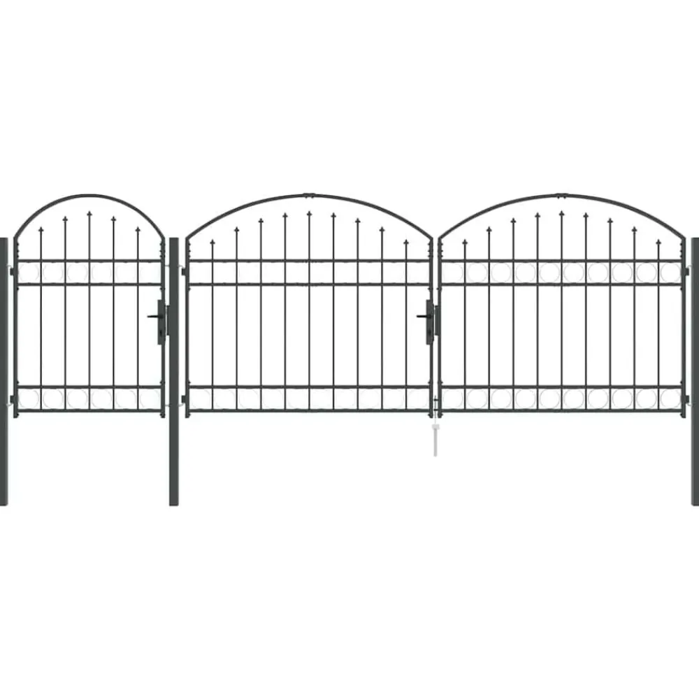 Tuinafscheidingen*vidaXL Tuinhekgate met gebogen top Assen 4 x 1,25 m Staal Grijs
