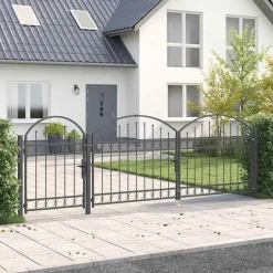 Tuinafscheidingen*vidaXL Tuinhekgate met gebogen top Assen 4 x 1,25 m Staal Grijs