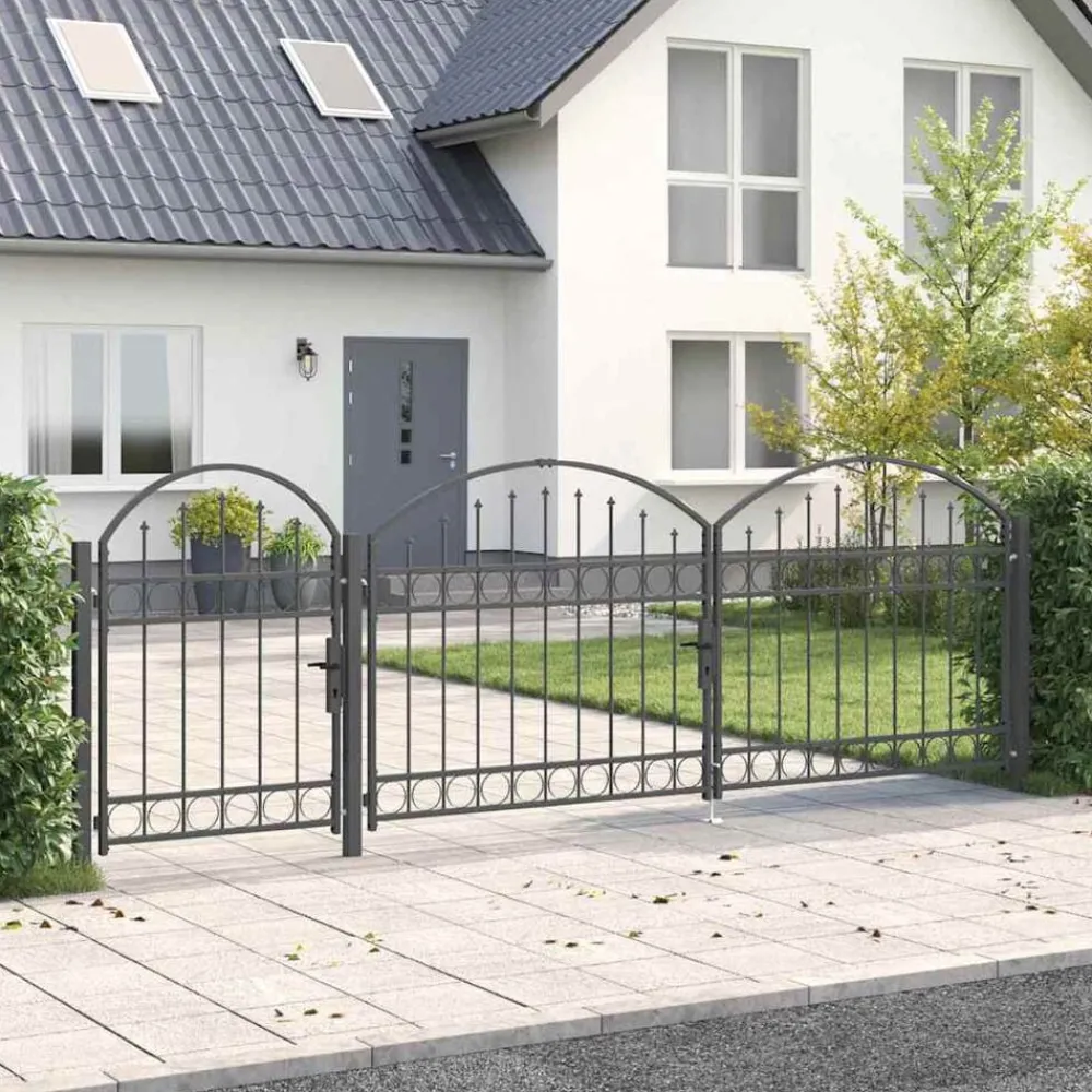 Tuinafscheidingen*vidaXL Tuinhekgate met gebogen top Assen 4 x 1,25 m Staal Grijs