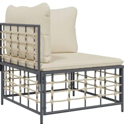 Tuinmeubelen*vidaXL Tuinhoekbank met kussens poly rattan Beige