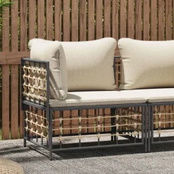 Tuinmeubelen*vidaXL Tuinhoekbank met kussens poly rattan Beige