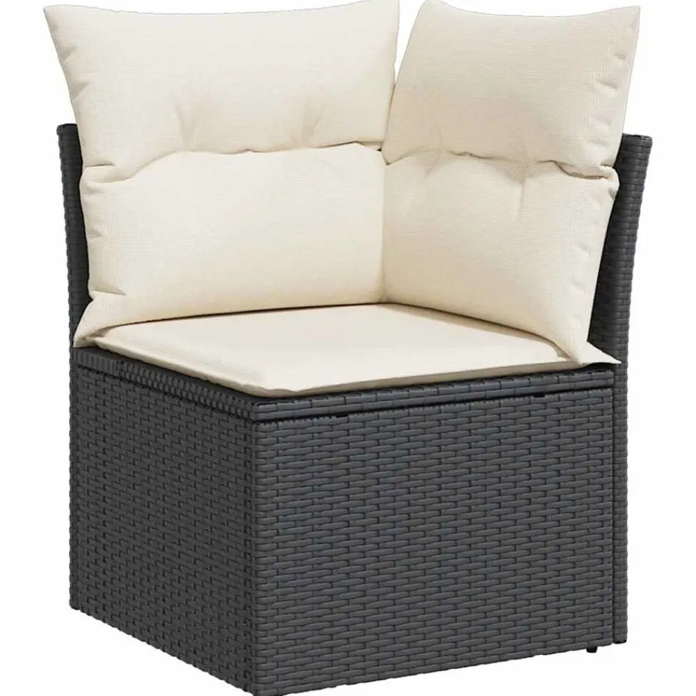 Tuinmeubelen*vidaXL Tuinhoekbank met kussens poly rattan zwart Zwart en crème