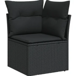 Tuinmeubelen*vidaXL Tuinhoekbank met kussens poly rattan Zwart