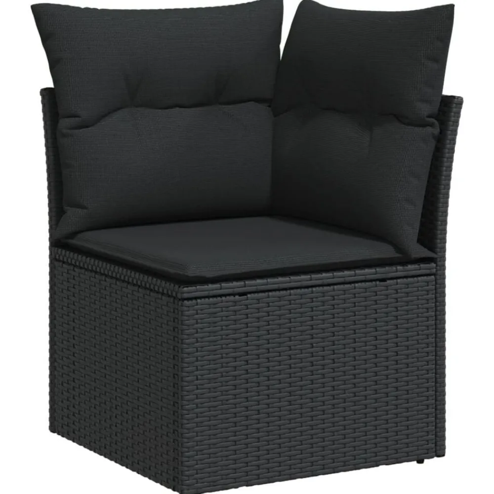 Tuinmeubelen*vidaXL Tuinhoekbank met kussens poly rattan Zwart