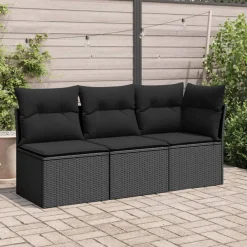 Tuinmeubelen*vidaXL Tuinhoekbank met kussens poly rattan Zwart