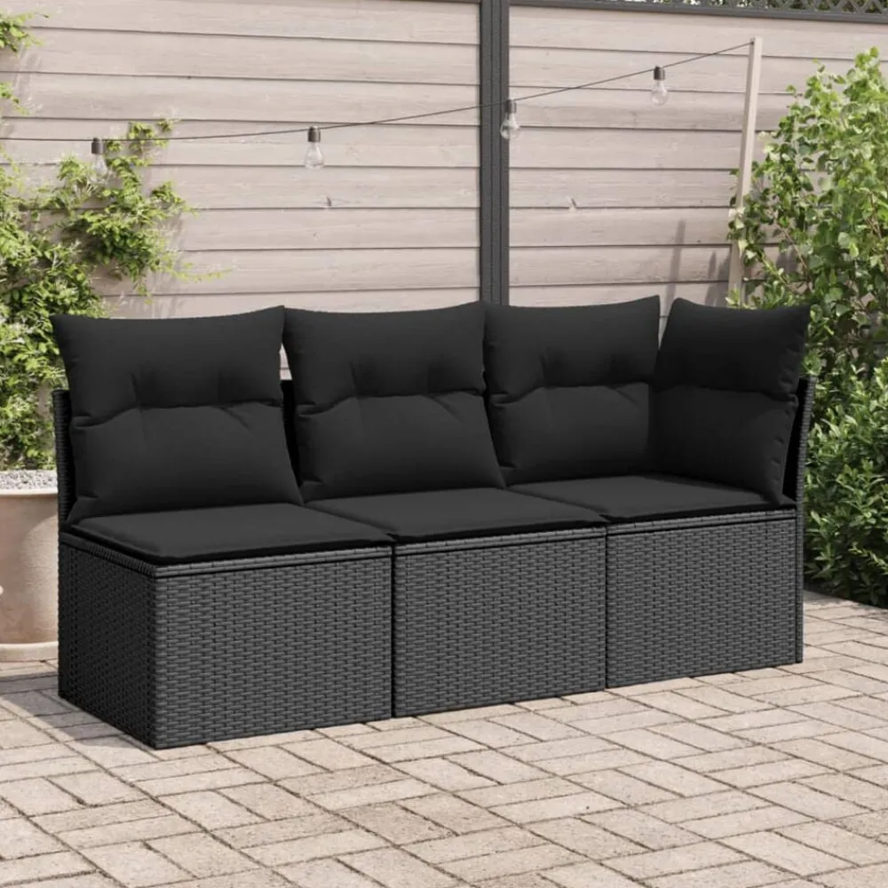 Tuinmeubelen*vidaXL Tuinhoekbank met kussens poly rattan Zwart