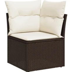Tuinmeubelen*vidaXL Tuinhoekbank met kussens poly rattan Bruin