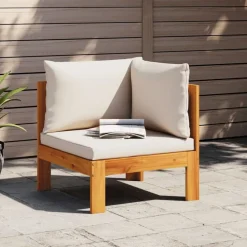 Tuinmeubelen*vidaXL Tuinhoekbank met kussens massief acaciahout Cr&egrave;me