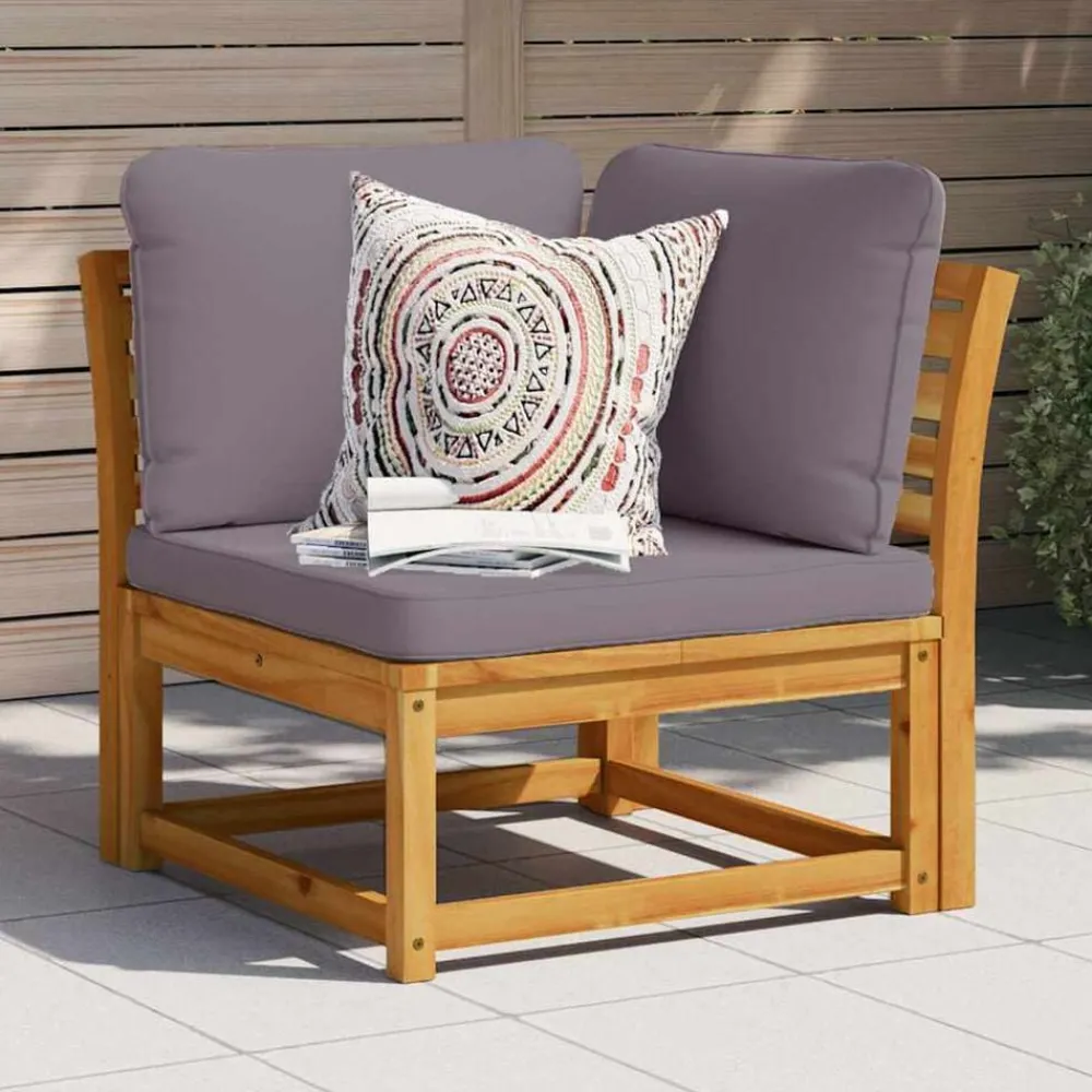 Tuinmeubelen*vidaXL Tuinhoekbank met kussens 73x73x65 cm massief acaciahout Donkergrijs