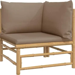 Tuinmeubelen*vidaXL Tuinhoekbank met kussens bamboe Taupe