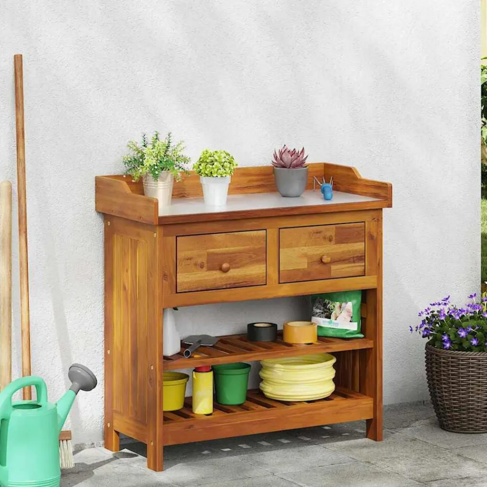 Tuinkast met lade Naturel 78 x 36,5 x 78cm Massief Acaciahout>vidaXL Outlet
