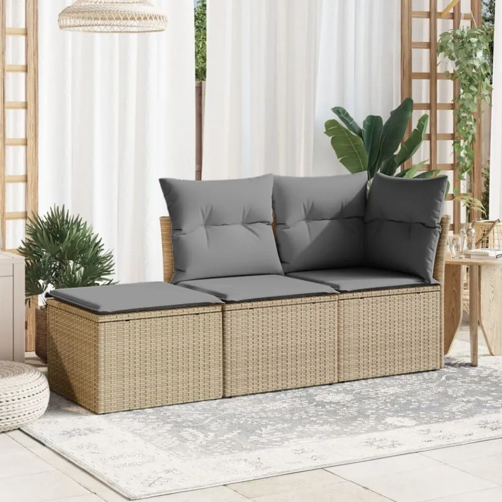 Tuinkruk met kussen 55x55x37 cm poly rattan beige>vidaXL Best