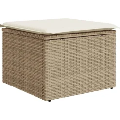 Tuinmeubelen*vidaXL Tuinkruk met kussen 55x55x37 cm poly rattan beige beige en crèmekleurig