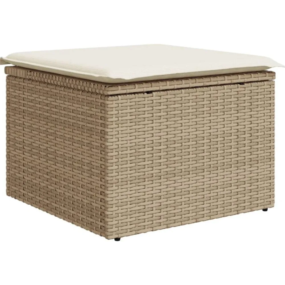 Tuinmeubelen*vidaXL Tuinkruk met kussen 55x55x37 cm poly rattan beige beige en crèmekleurig