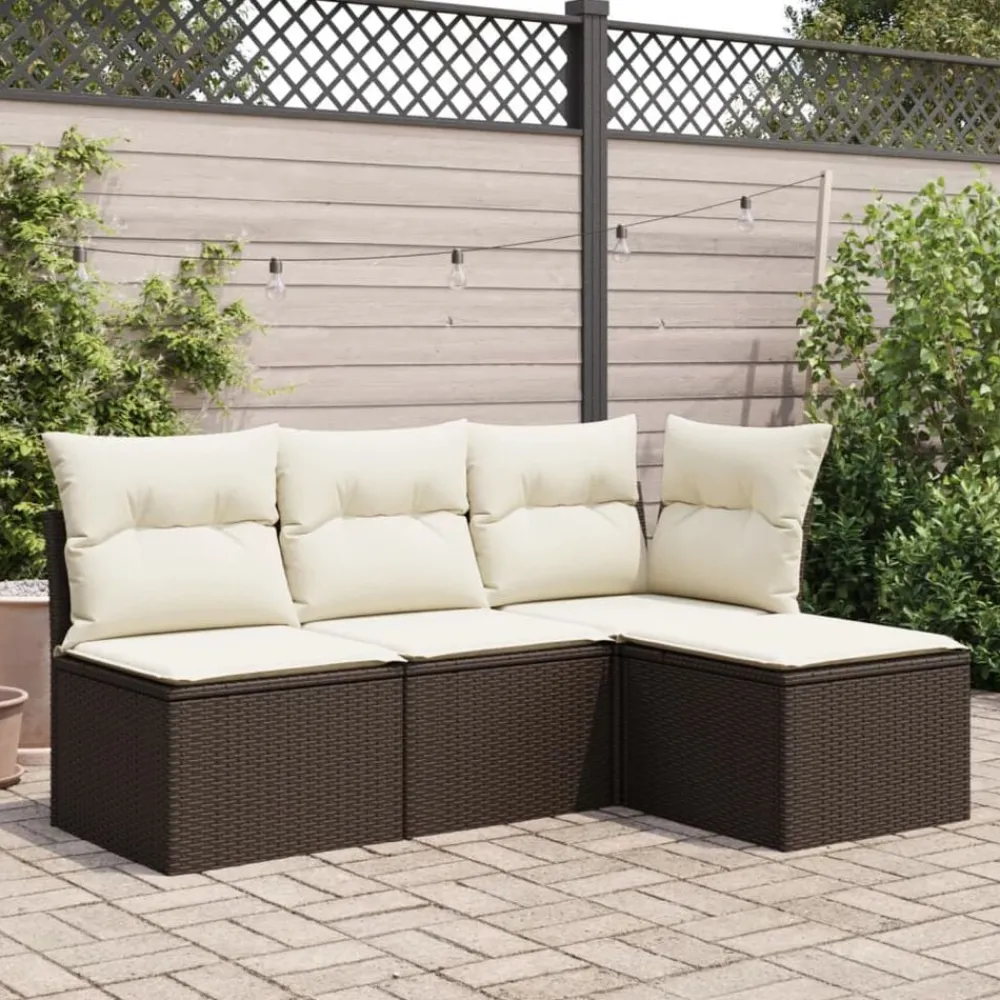 Tuinmeubelen*vidaXL Tuinkruk met kussen 55x55x37 cm poly rattan Bruin
