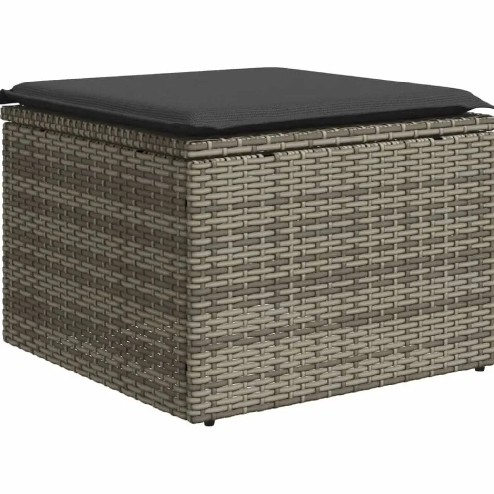 Tuinmeubelen*vidaXL Tuinkruk met kussen 55x55x37 cm poly rattan Grijs