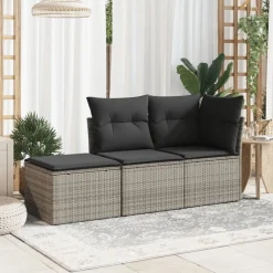 Tuinmeubelen*vidaXL Tuinkruk met kussen 55x55x37 cm poly rattan Grijs