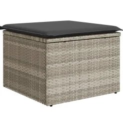 Tuinmeubelen*vidaXL Tuinkruk met kussen 55x55x37 cm poly rattan Lichtgrijs