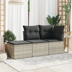 Tuinmeubelen*vidaXL Tuinkruk met kussen 55x55x37 cm poly rattan Lichtgrijs