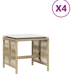 Tuinmeubelen*vidaXL Tuinkrukken 4 st met kussens 41x41x36 cm poly rattan beige beige en crèmekleurig