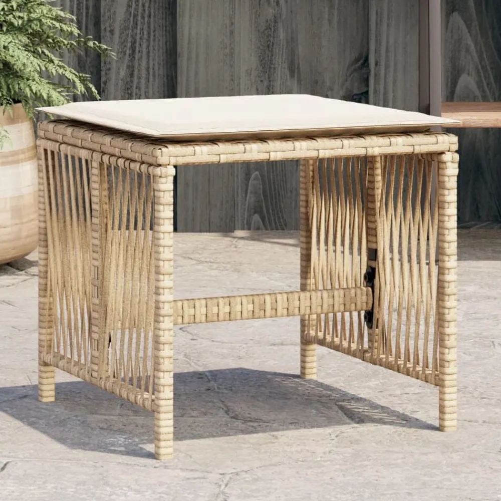 Tuinmeubelen*vidaXL Tuinkrukken 4 st met kussens 41x41x36 cm poly rattan beige beige en crèmekleurig