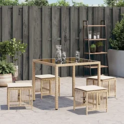 Tuinmeubelen*vidaXL Tuinkrukken 4 st met kussens 41x41x36 cm poly rattan beige beige en crèmekleurig