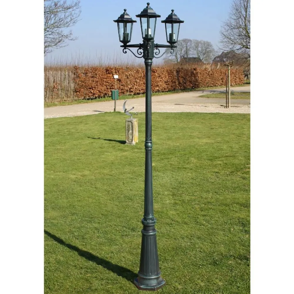Verlichting*vidaXL Tuinlantaarn met 3 armen 215 cm aluminium /zwart Donkergroen