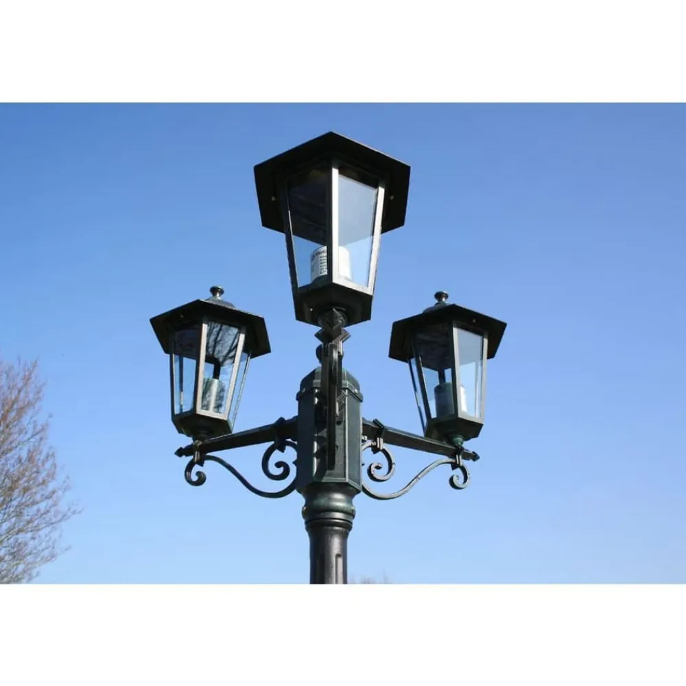 Verlichting*vidaXL Tuinlantaarn met 3 armen 215 cm aluminium /zwart Donkergroen