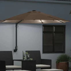 Tuin & Gazon*vidaXL Tuinparasol 248 x 248 x 148 cm Polyester en staal Taupe