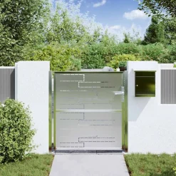 Tuinpoort met slot Zilver 85 x 97 cm Roestvrij staal><noscript><img width=