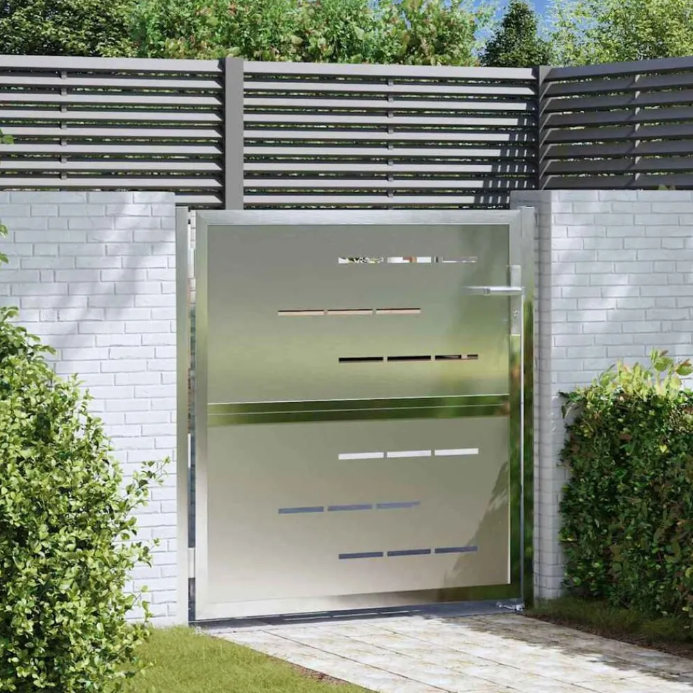Tuinpoort met slot Zilver 85 x 97 cm Roestvrij staal>vidaXL New
