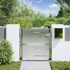 Tuinpoort met slot Zilver 85 x 97 cm Roestvrij staal><noscript><img width=