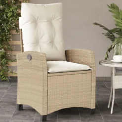 Tuinmeubelen*vidaXL Tuinstoel verstelbaar met kussens poly rattan Beige