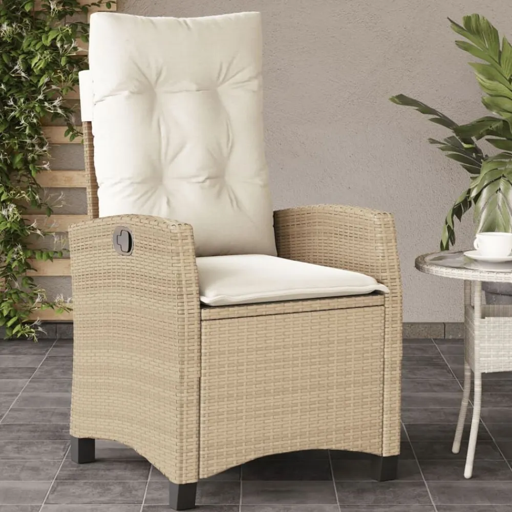 Tuinmeubelen*vidaXL Tuinstoel verstelbaar met kussens poly rattan Beige